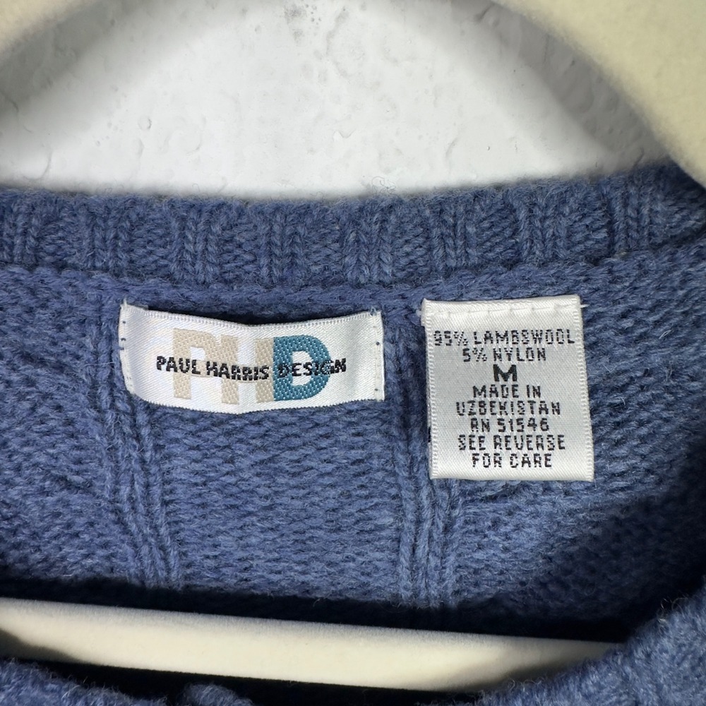 Paul Harris Design Cardigan Women M Blue Lambswool Cable Knit Cottagecore Preppy - Picture 4 of 6